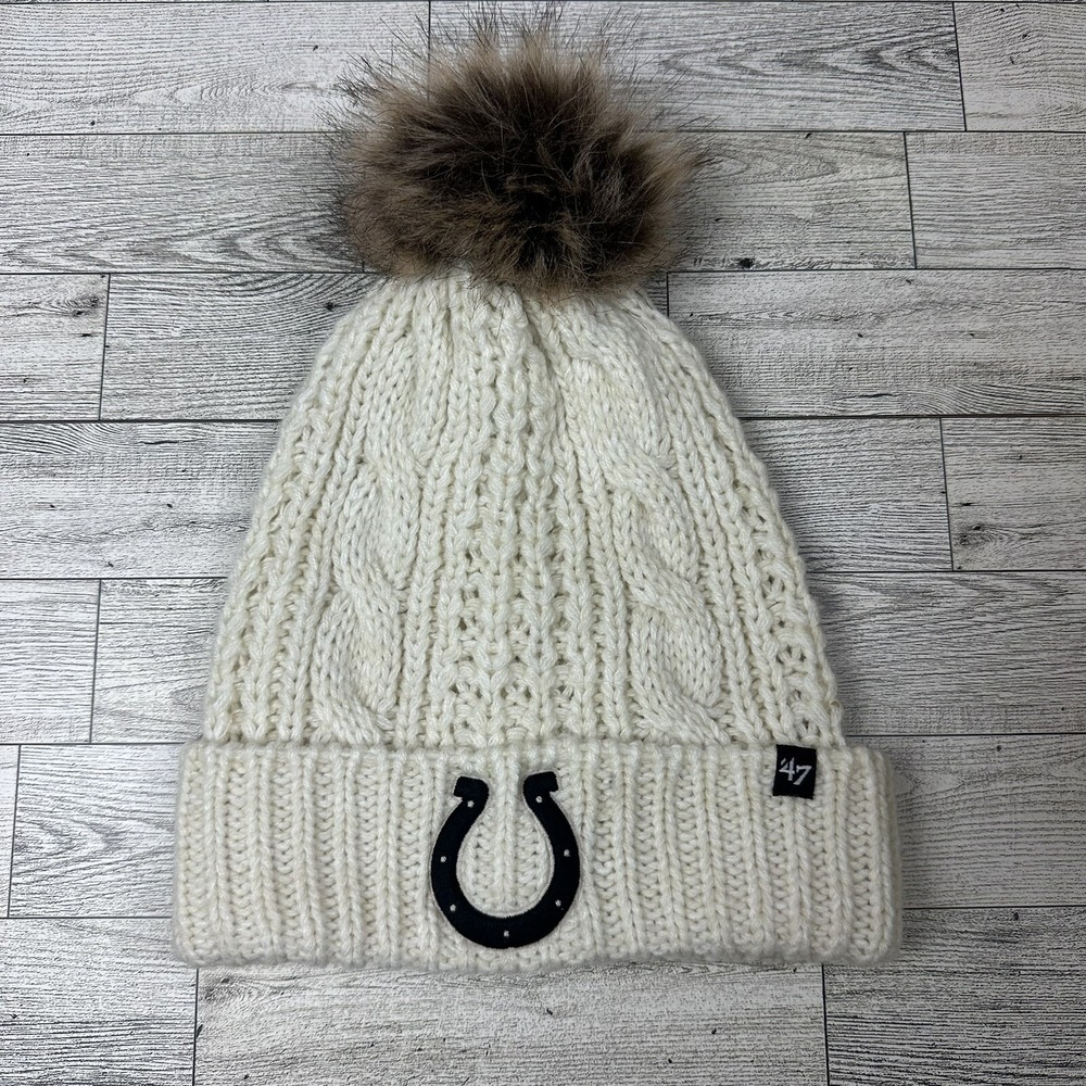 Women's '47 Brand Cream Indianapolis‎ Colts Meeko Cuffed Knit Hat One Size NEW